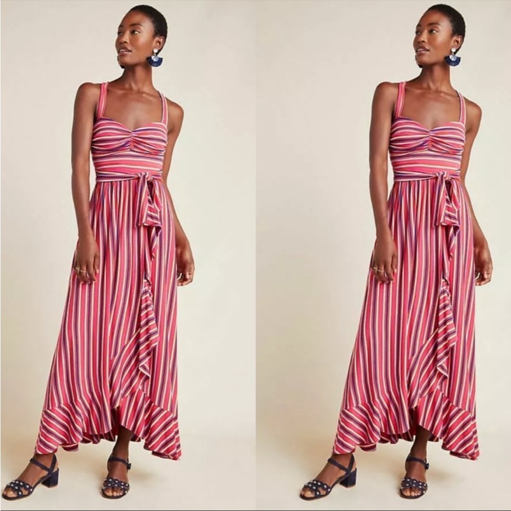 Maeve by Anthropologie, VerticalStripe, Ruffled, Wrap Dress